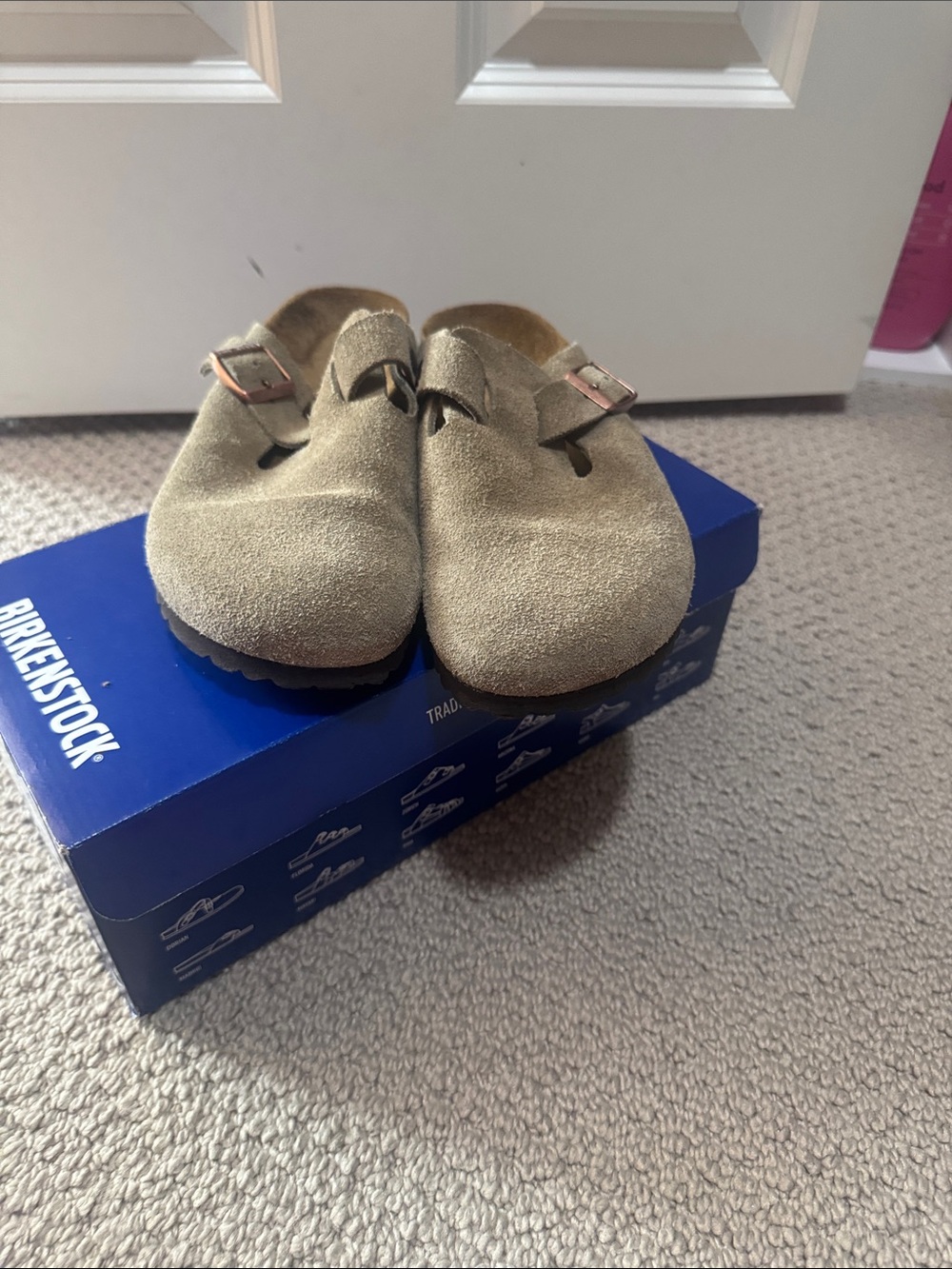 Birkenstock Suede Boston Clogs in Beige - Picture 2 of 4